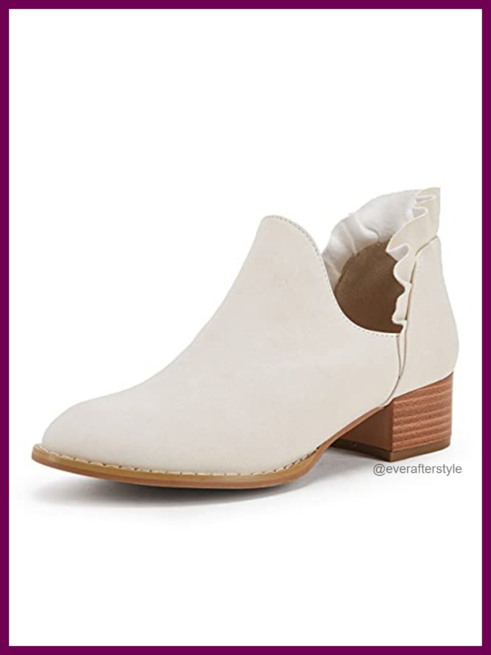 Ruffled Ankle Boots Pointed Toe Chunky Low Heel Faux Leather